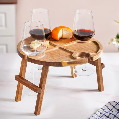 Acacia Wood Wine And Cheese Picnic Table