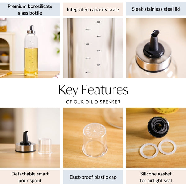Accurate Pour Glass Oil And Vinegar Dispenser Bottle 1000ml