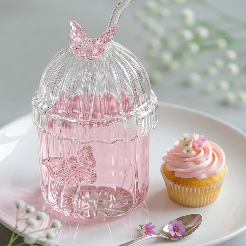 Crystal Fairy Core Butterfly Tumbler With Lid And Straw 450ml Set Of 2
