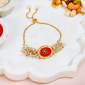 Adjustable Rakhi Gift Set For Sibling In Crimson