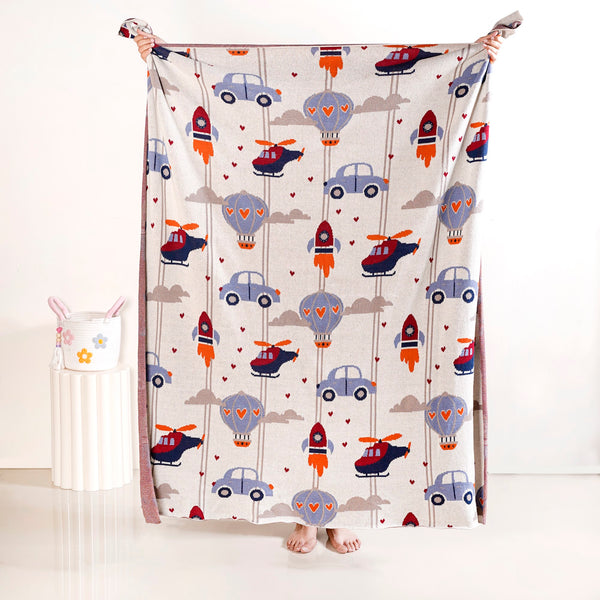 Adventure Love Knitted Kids Cotton Throw 153x130cm