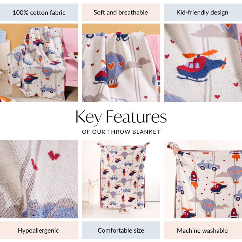 Adventure Love Knitted Kids Cotton Throw 153x130cm