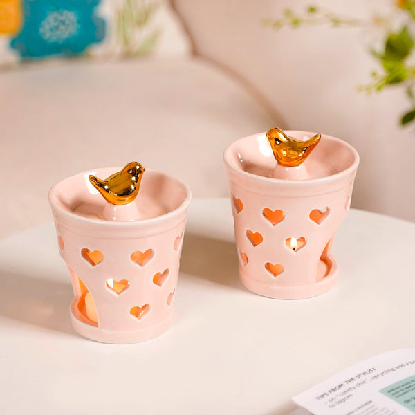 Cutwork Ceramic Diffuser Set Of 2 Peach