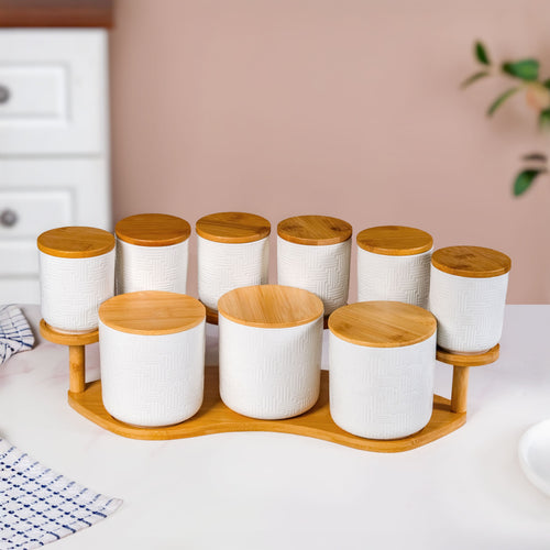 Airtight Ceramic Jar Set Of 9 With Stand