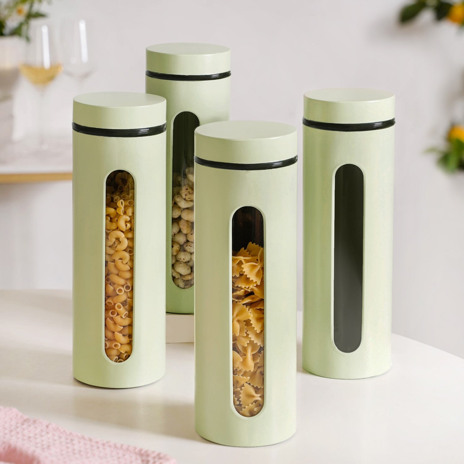 Winnie Tall Airtight Kitchen Canister With Window Set Of 4 Green 2000ml