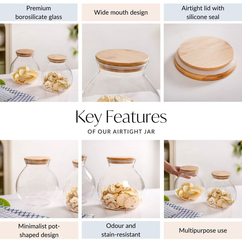 Airtight Pot Shape Glass Jar Set Of 2 Large1200ml