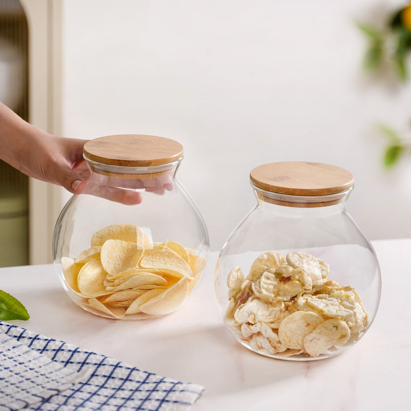 Airtight Pot Shape Glass Jar Set Of 2 Large1200ml