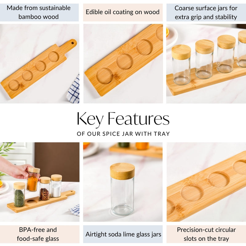 Airtight Seasoning Jars Set Of 4 With Tray