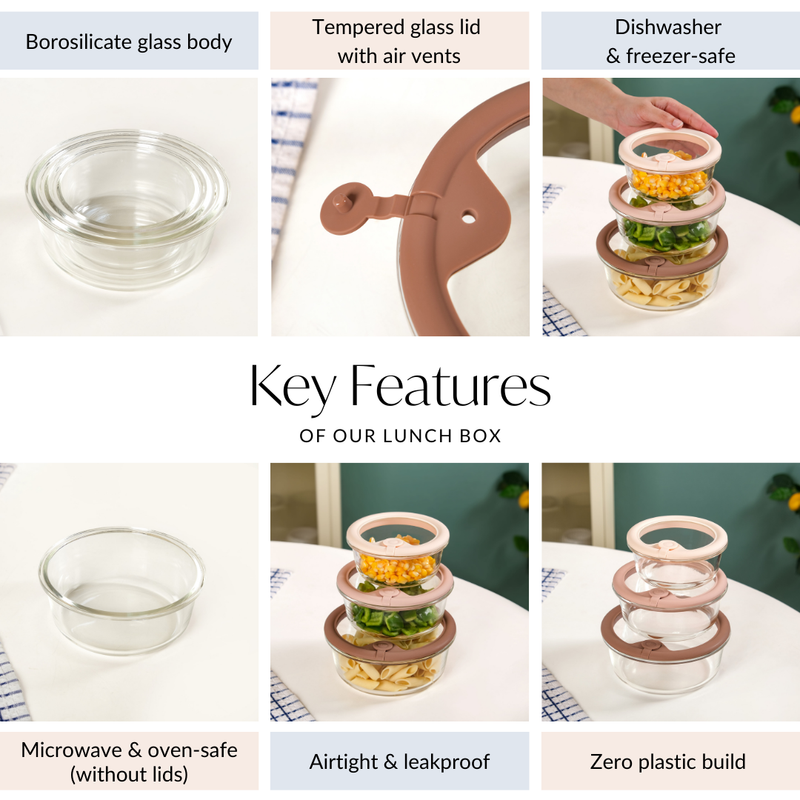 Airtight Ombre Round Food Storage Container With Air Vent Lid Set Of 3 400ml 620ml 950ml