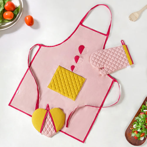 All Hearts Chef Apron With Mitten And Pot Holder