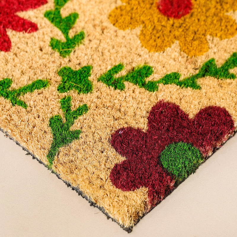All Natural Coir Floor Mat With Floral Design 36x24 Inch