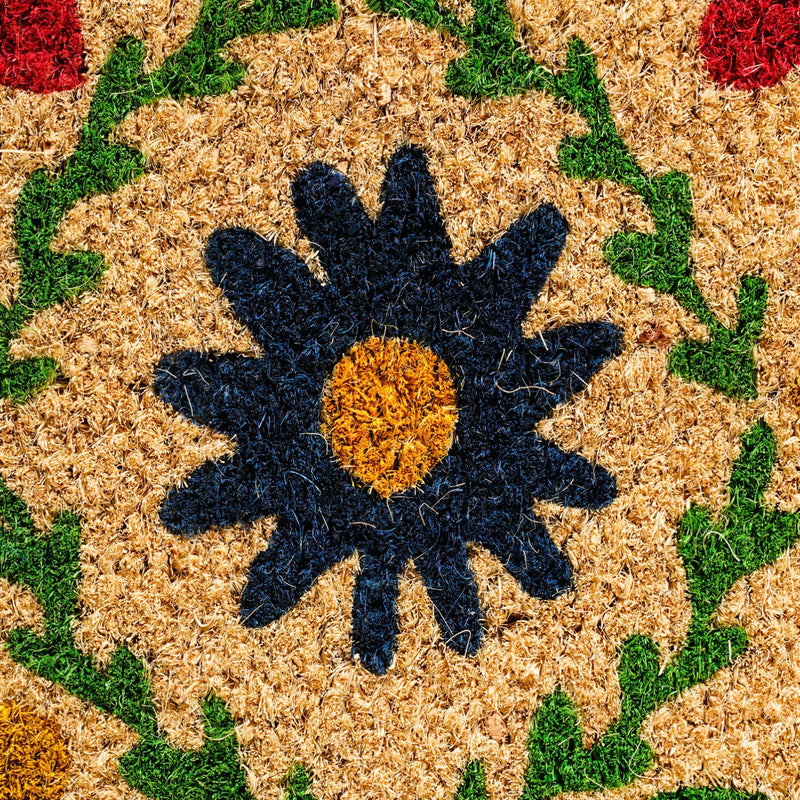 All Natural Coir Floor Mat With Floral Design 36x24 Inch
