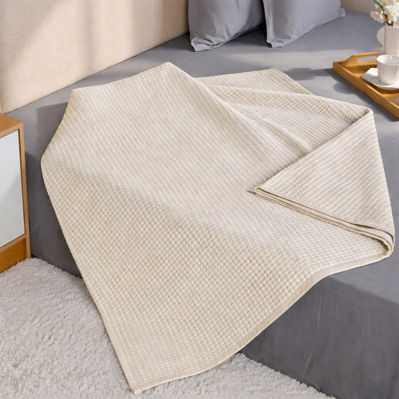 All Season Waffle Sofa Throw Blanket Beige White 220x200cm