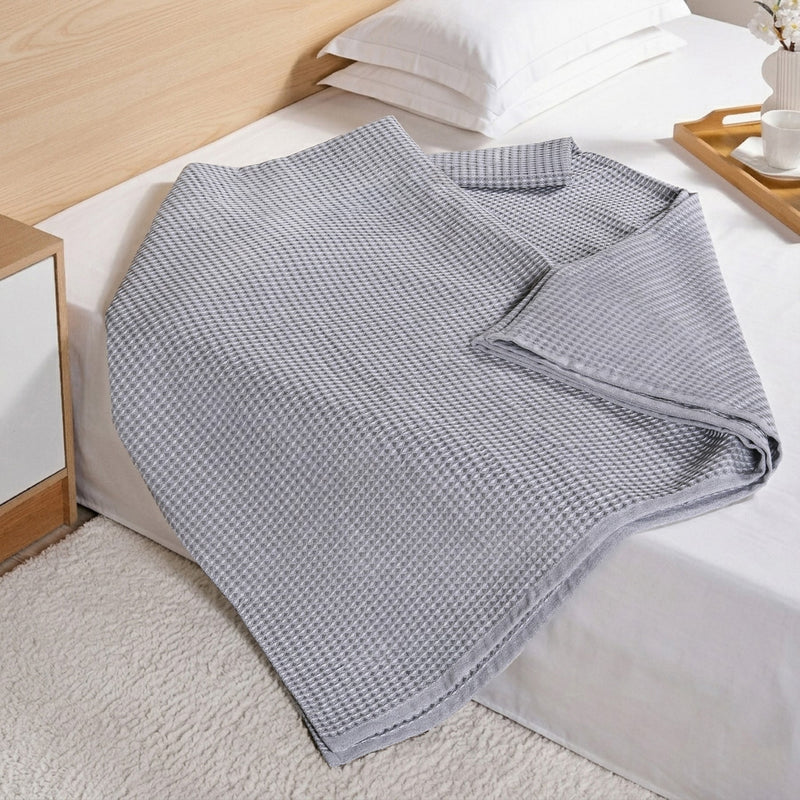 All Season Waffle Sofa Throw Blanket Grey White 220x200cm