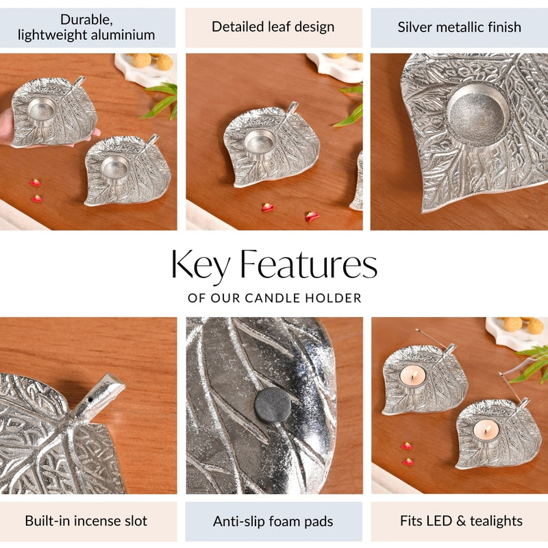 Aluminium Betel Leaf Tealight And Agarbatti Holder Set Of 2