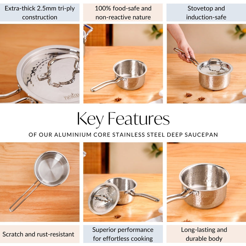 Aluminium Core Stainless Steel Deep Saucepan 1000ml