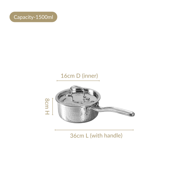 Tri Ply Stainless Steel Deep Saucepan 1500ml
