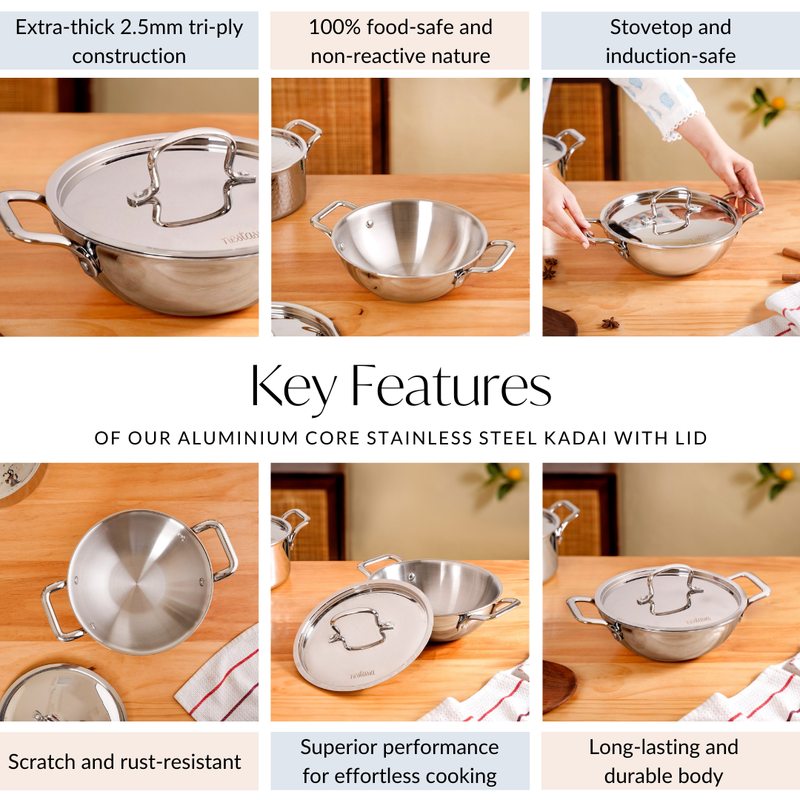 Kadai With Lid Tri Ply Stainless Steel 2250ml