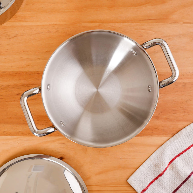 Aluminium Core Stainless Steel Kadai With Lid 3000ml