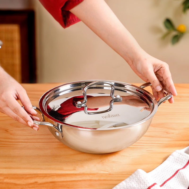 Aluminium Core Stainless Steel Kadai With Lid 3000ml