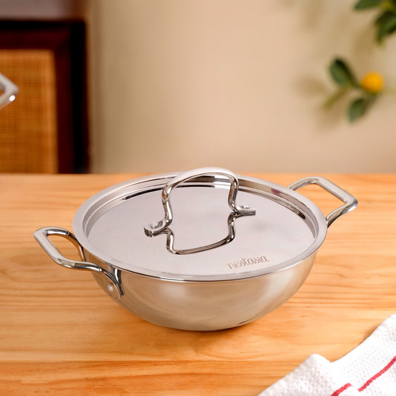 Aluminium Core Stainless Steel Kadai With Lid 3000ml