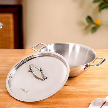 Aluminium Core Stainless Steel Kadai With Lid 3500ml