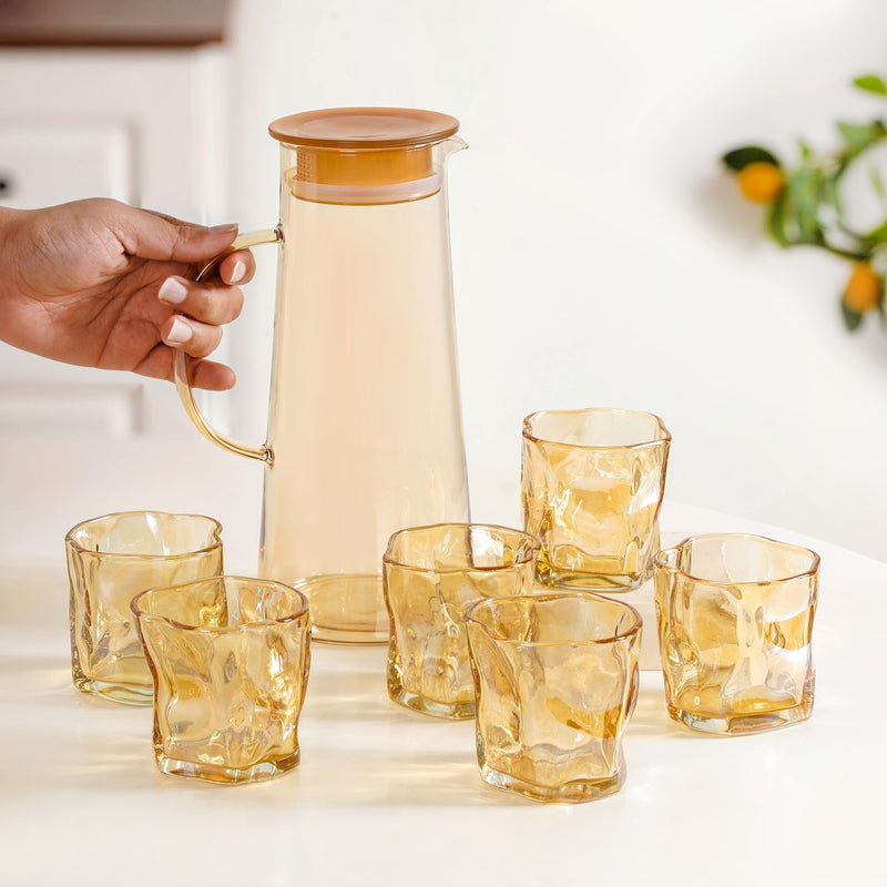 Amber Glass Jug And Tumbler Set