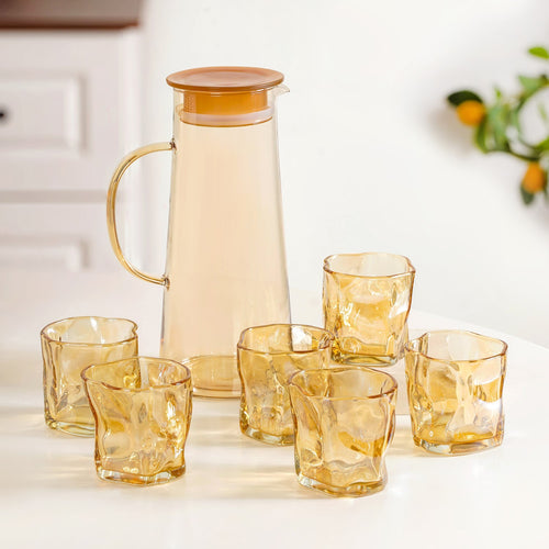 Amber Glass Jug And Tumbler Set
