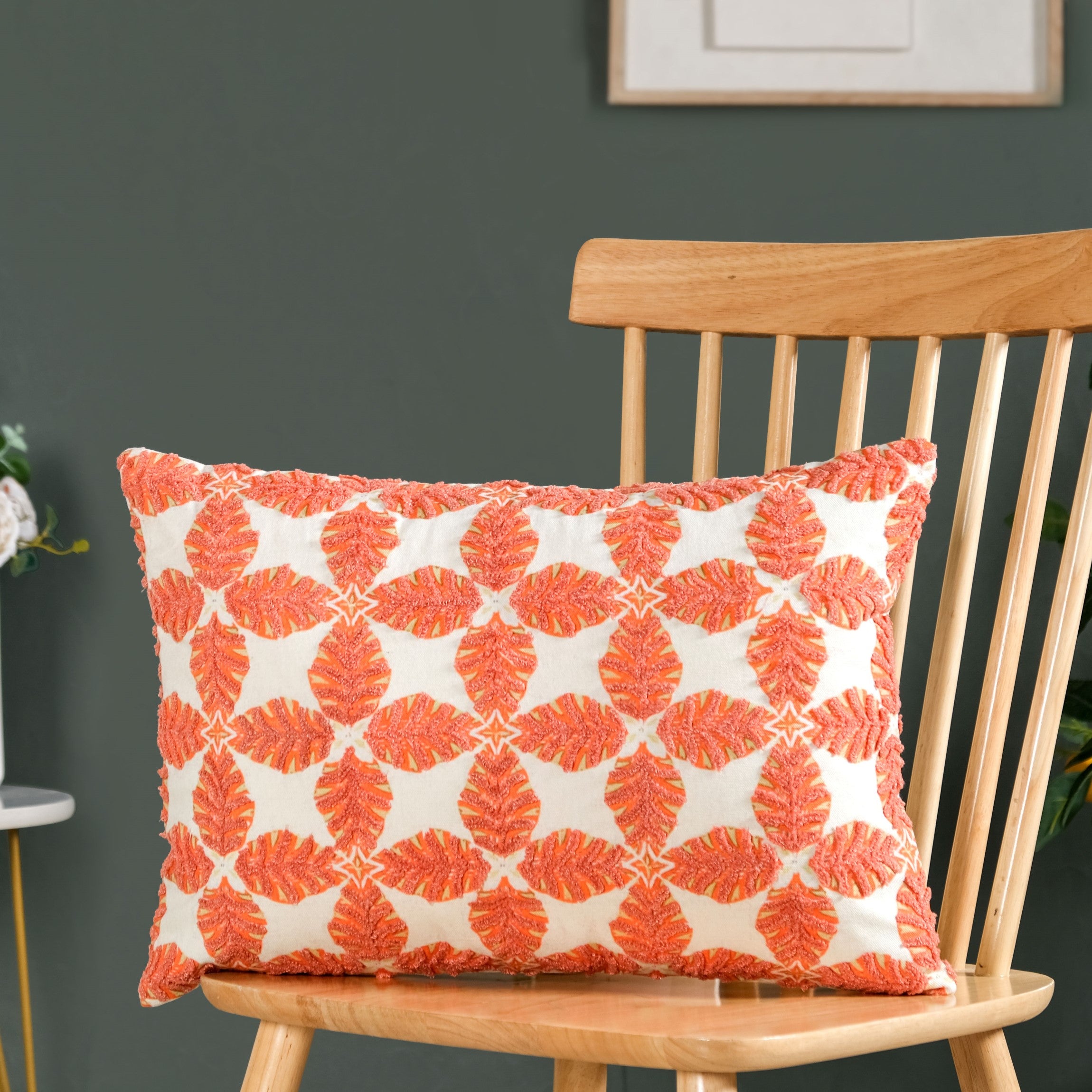 Coral Cotton Cushion Cover With Embroidery 50x36cm