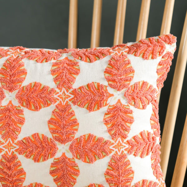 Coral Cotton Cushion Cover With Embroidery 50x36cm