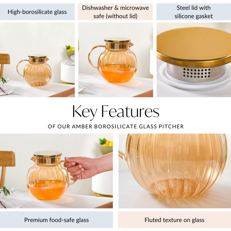 Amber Borosilicate Glass Pitcher 1300ml
