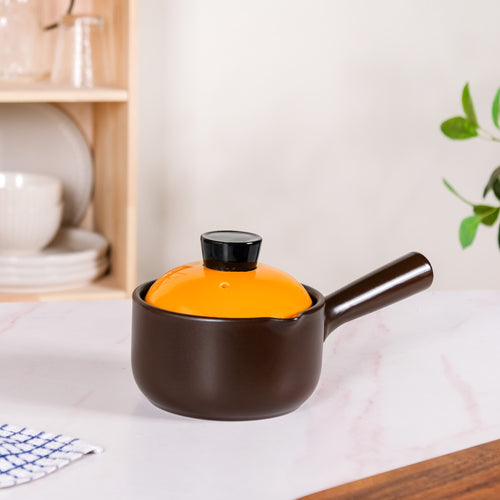 Amber Glow Ceramic Pot With Handle And Lid 1000ml