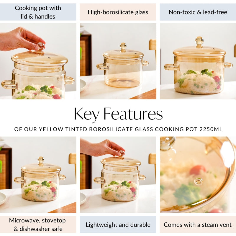 Amber Borosilicate Glass Cooking Pot 2250ml