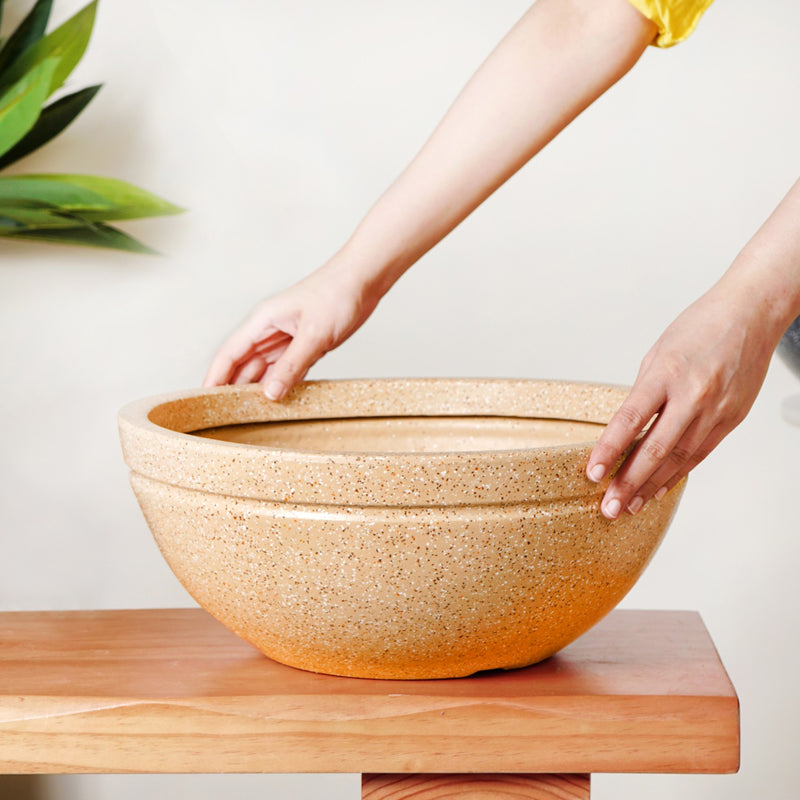 Amplio Beige Round Lotus Planter 39x19 Inch