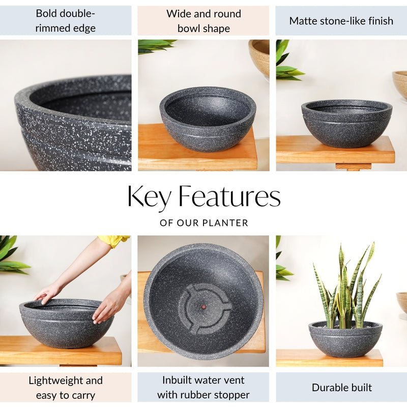Amplio Granite Grey Round Lotus Planter 39x19 Inch