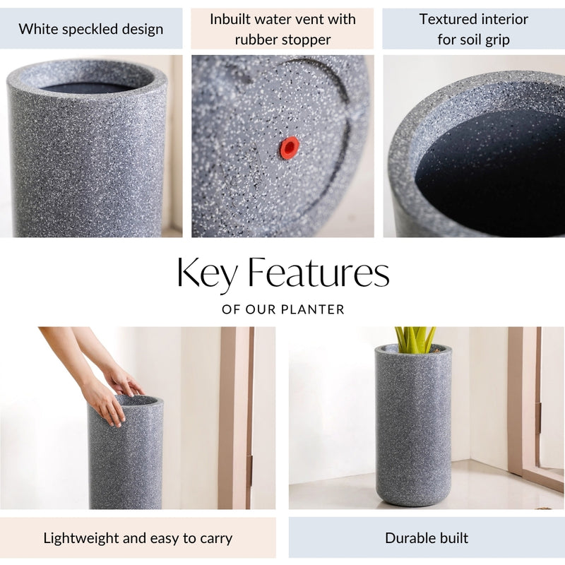 Amplio Grey Tall Cylindrical Planter 47x23 Inch