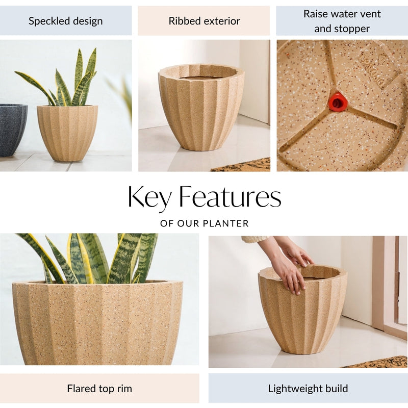 Amplio Ribbed Beige Planting Pot 33x31 Inch