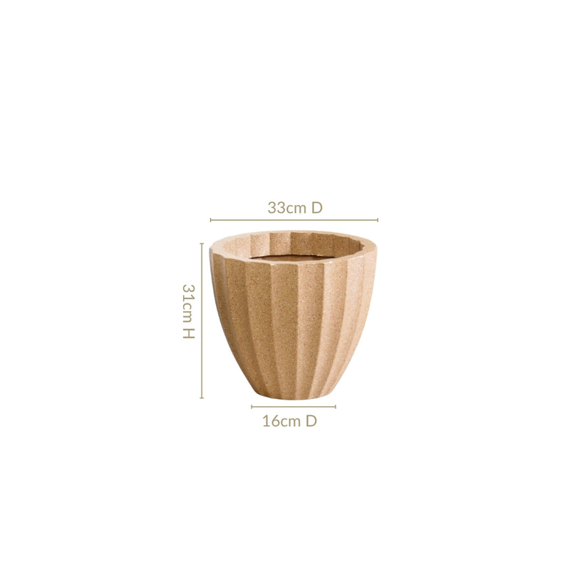 Amplio Ribbed Beige Planting Pot 33x31 Inch