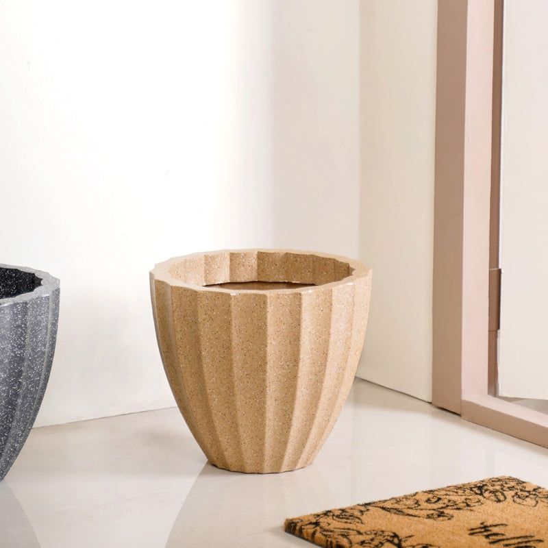 Amplio Ribbed Beige Planting Pot 33x31 Inch