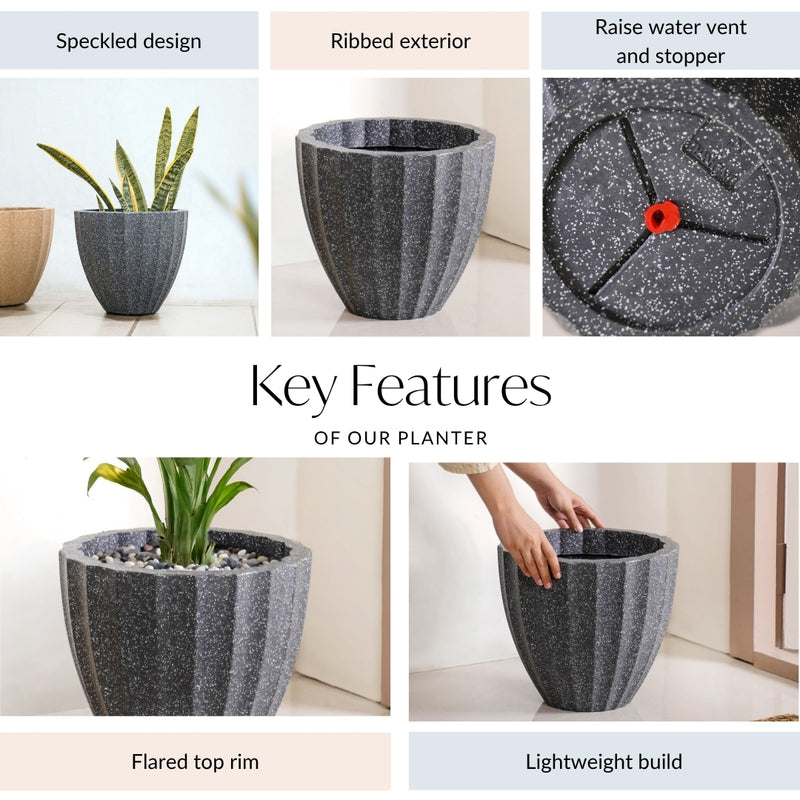 Amplio Ribbed Grey Planting Pot 33x31 Inch