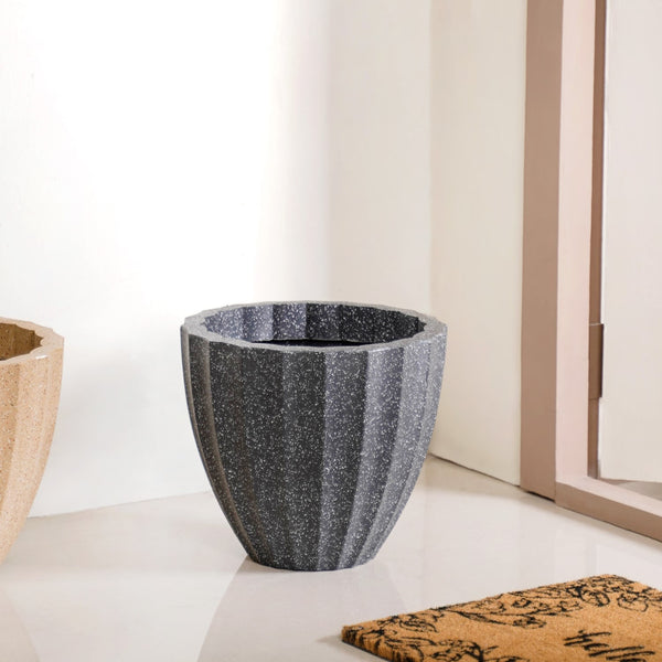 Planterra Ribbed Black Planting Pot 12x12 Inch