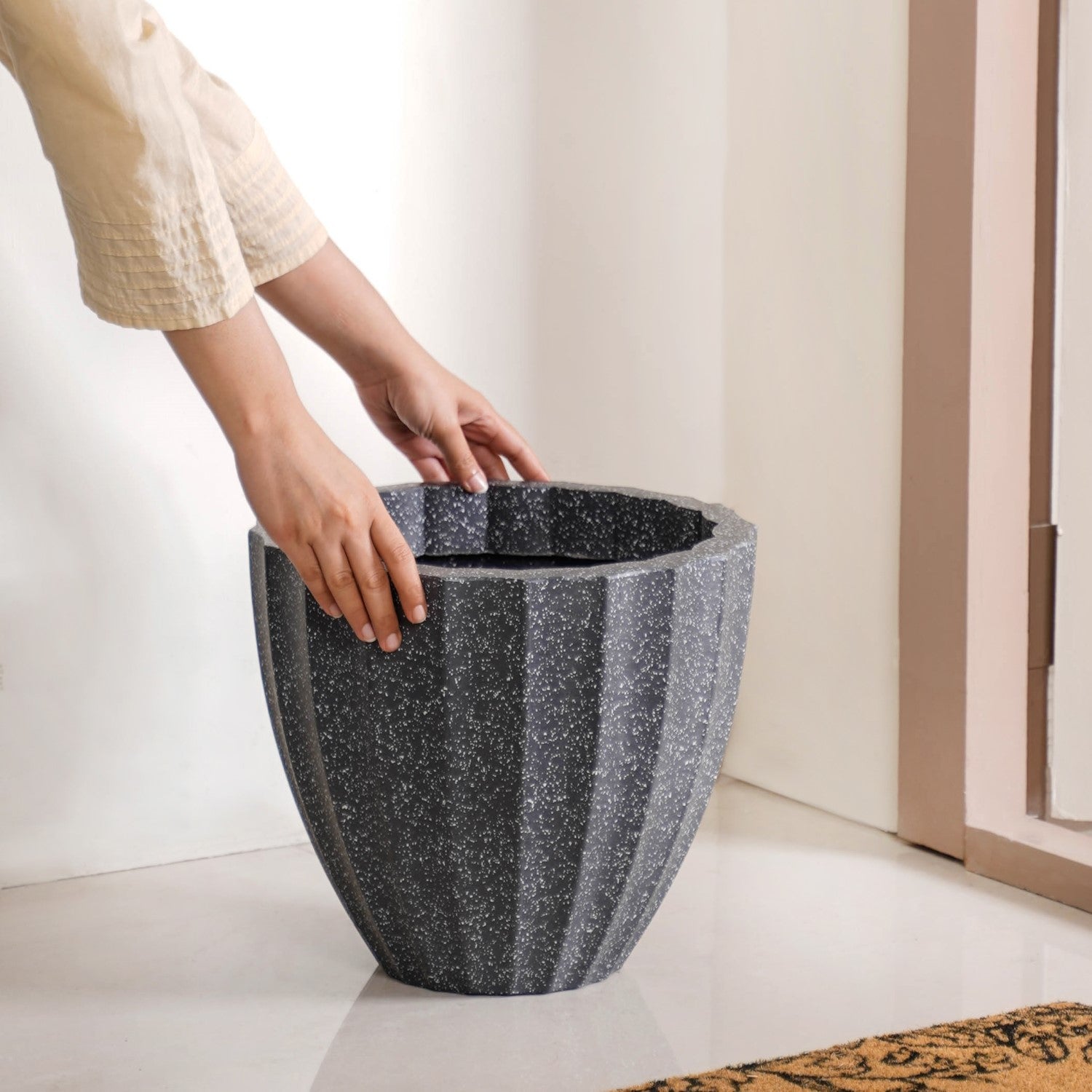 12x12 plant pot Planterra Ribbed Black Planting Pot 12x12 Inch Online - Premium Planter