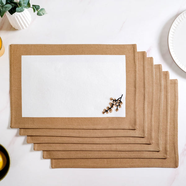 Midori Pure Cotton Table Mat Set Of 6 In Brown
