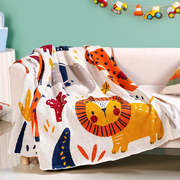 Animal Kingdom Knitted Cotton Throw For Kids 164x130cm