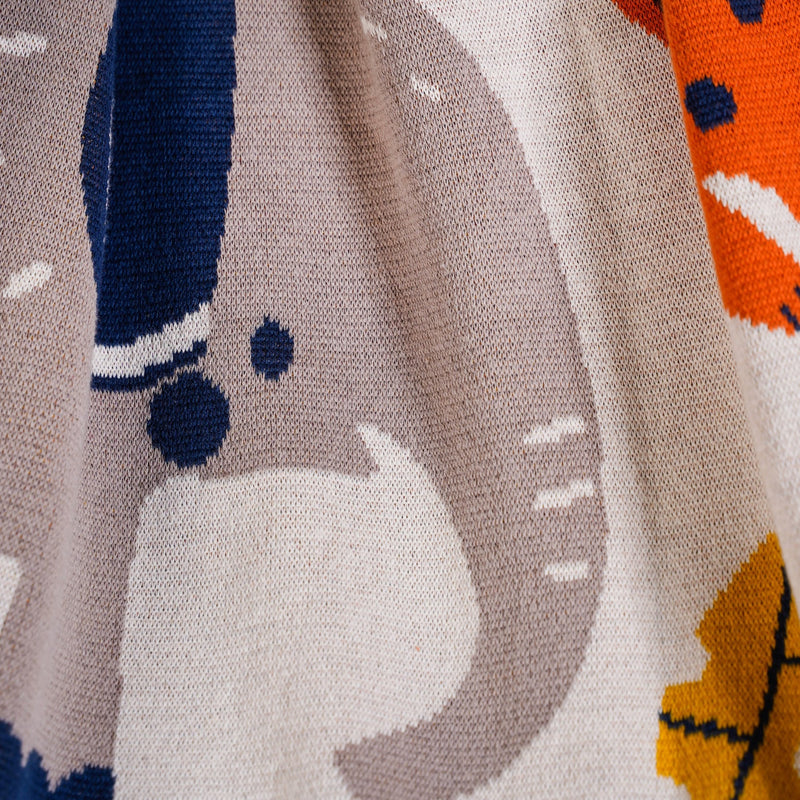 Animal Kingdom Knitted Cotton Throw For Kids 164x130cm