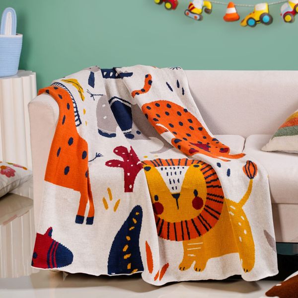 Animal Kingdom Knitted Cotton Throw For Kids 164x130cm