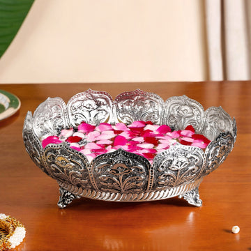 Antique Engraved Brass Urli With Stand