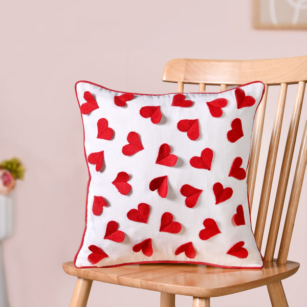 Applique Red Hearts Cotton Cushion Cover