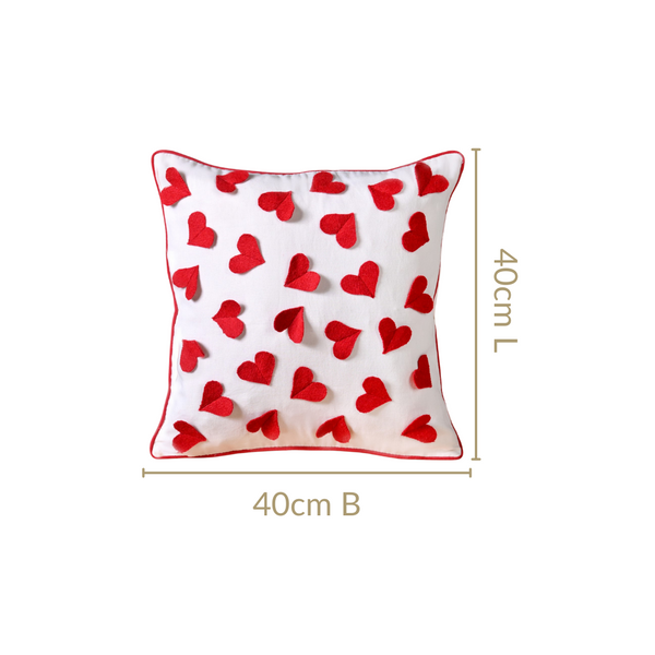 Felt Hearts Cotton Cushion Cover 40x40cm