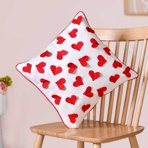 Felt Hearts Cotton Cushion Cover 40x40cm